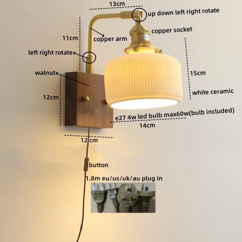 Axyaa Nordic LED Wall Lights: Modern Bedroom Living Room Pull Chain Lamp Copper
