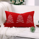 Axyaa Christmas Tree Embroidery Pillow Cover 30x50cm Red Green Home Sofa Decor