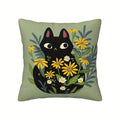 Axyaa Cute Cat & Floral Pattern Pillow Covers for Sofa, Bedroom & Car