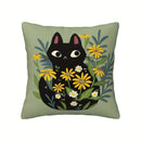 Axyaa Cute Cat & Floral Pattern Pillow Covers for Sofa, Bedroom & Car