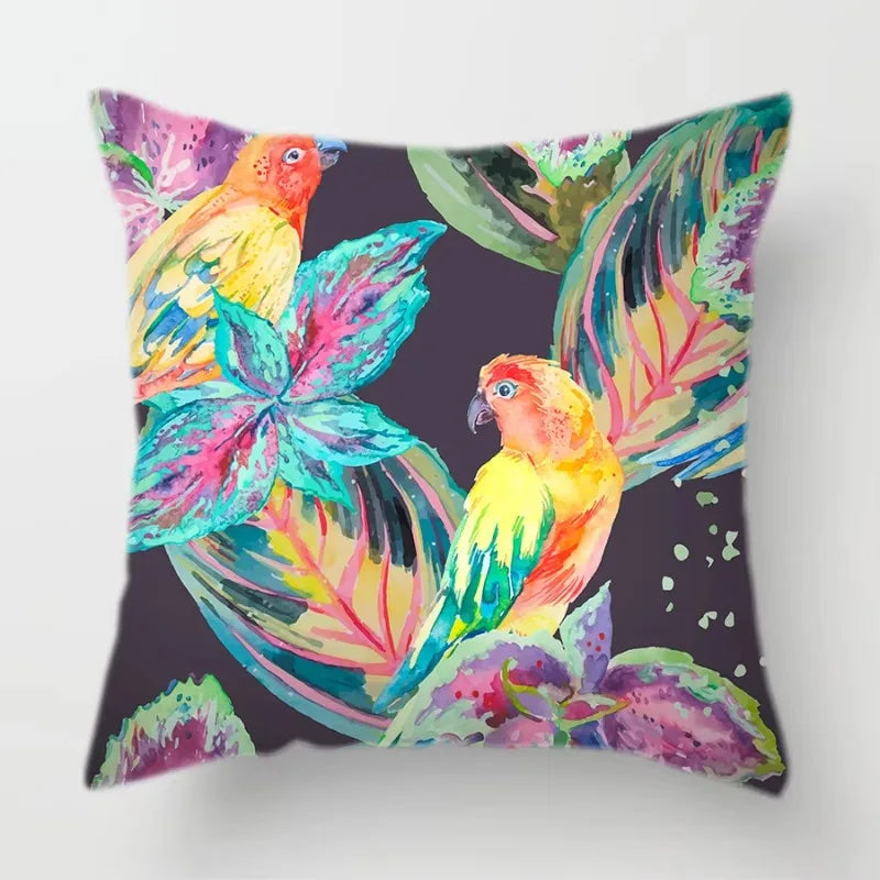 Tropical Plants Parrot Feather Cushion Cover for Sofa by Axyaa