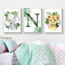 Axyaa Jungle Animal Custom Name Canvas Wall Art for Kids Room