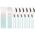 Axyaa 24-Piece Stainless Steel Dinnerware Set White Silver Flatware Tableware Kit