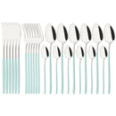 Axyaa 24-Piece Stainless Steel Dinnerware Set White Silver Flatware Tableware Kit