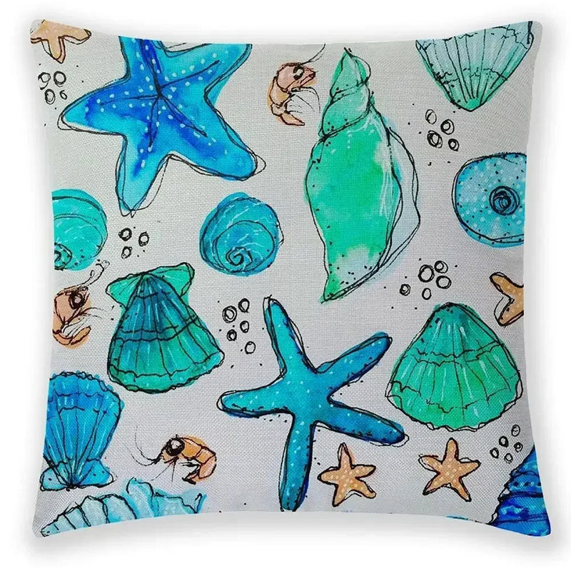 Axyaa Sea Animal Linen Pillow Case 45*45cm Home Decoration