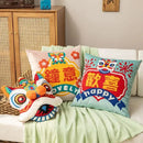 Axyaa 3D Lion Embroidery Velvet Tufted Cushion Pillow for Sofa, Home Decor