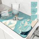 Watercolor Dog Drying Mat by Axyaa - Absorbent Kitchen Draining Pad for Faucet