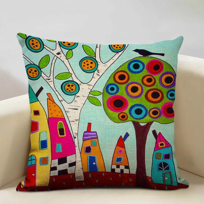 Axyaa Scenic Illustration Cushion Cover 45x45cm for Home Art Decoration