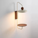 Axyaa Modern White Metal Wall Light with Dark Wood Base for Bedroom ParlorREADINGSTUDYLamp