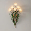 Axyaa White Pink Flower Wall Light - French Rural Leaf Bedside Lamp