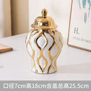 Axyaa Ceramic Geometric Vase Golden Pattern Jar Home Decor Ornament
