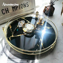 Axya Black Marble Pattern Mirror Tray, Round Glass Plate for Fashionable Cosmetics & Jewelry Storage