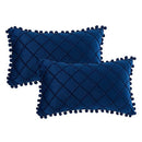 Axyaa Boho Velvet Plaid Lumbar Pillow Covers with Pom-poms for Home Decor