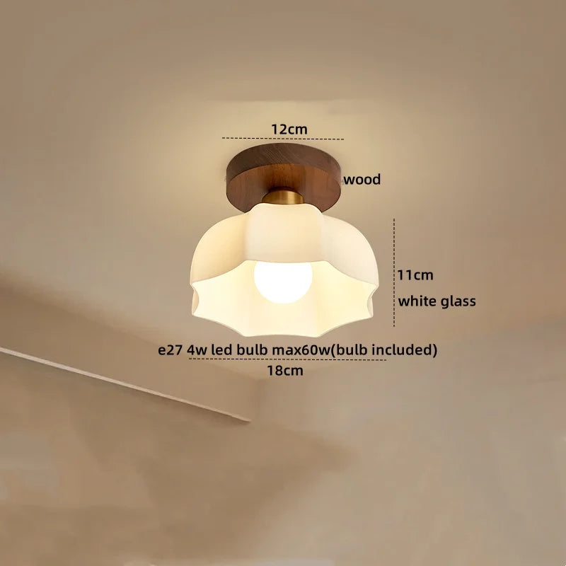 Axyaa Glass Wood LED Ceiling Lights Modern Plafondlamp for Living Room & Corridor