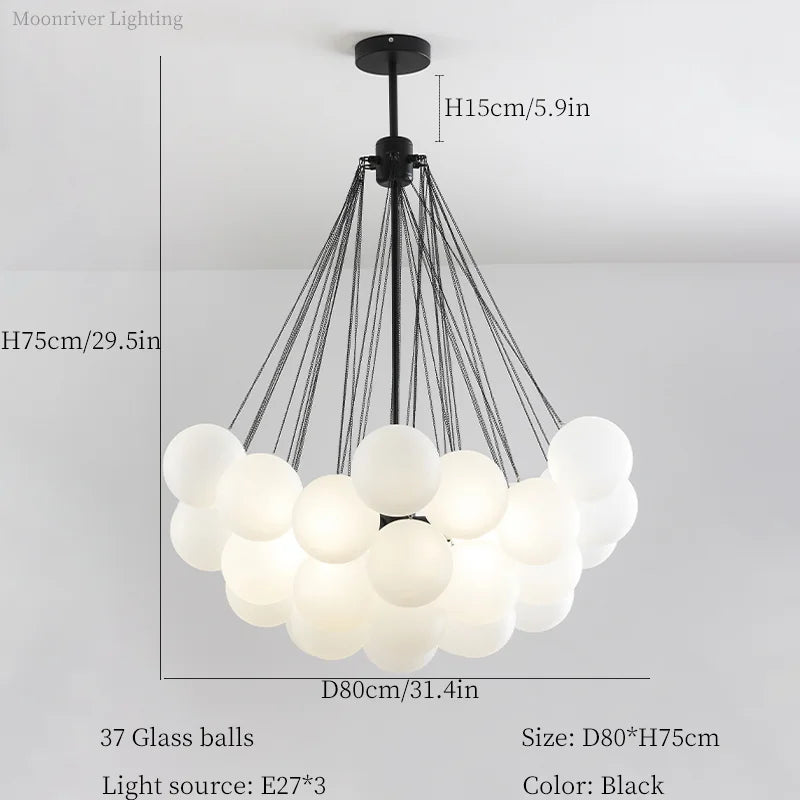 Axyaa White Bubbles Glass Ball Ceiling Pendant Chandelier for Home Living Room