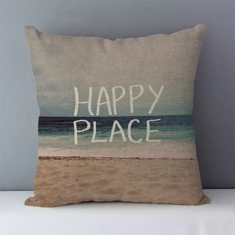 Navy Blue Mediterranean Print Linen Cushion Cover by Axyaa - 45x45cm