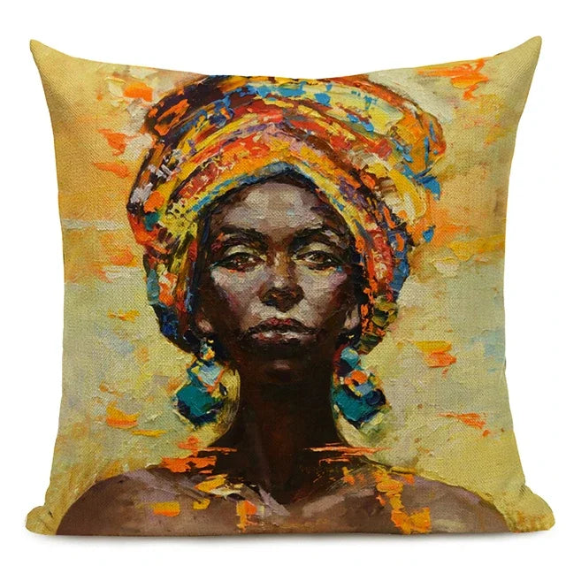African Nation Women Portrait Pillow Cover for Home Decor by Axyaa