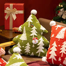 Axyaa Festive Christmas Tree Plush Pillow Cushion - Red Green Jacquard Print