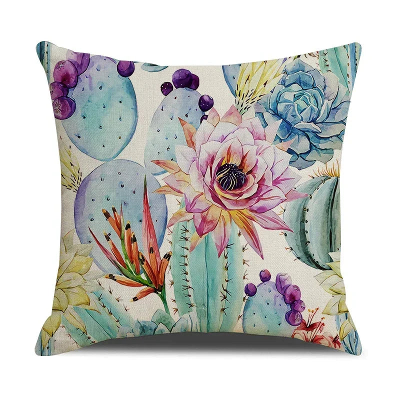 Axyaa Cactus Series Green Plant Printed 45*45cm Cushion Cover - Simple Style Square Pillowcase