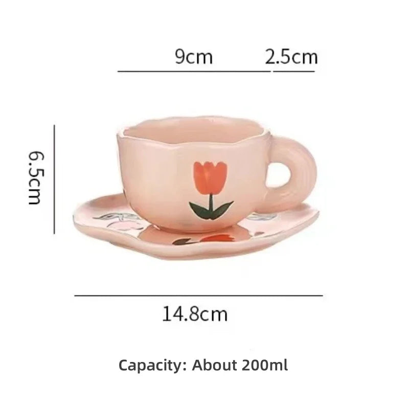 Ceramic Coffee Mug Set Creative Hand-painted Tea Cup with Saucer by Axyaa