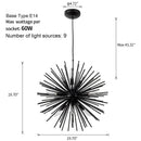 Axyaa Modern Black Sputnik Chandelier, 9-Light Starburst Ceiling Light