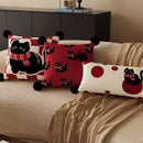 Axyaa Red New Year Kitten Pillow Cover for Living Room Sofa, Car Seat Cushion