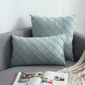 Axyaa Navy Blue Suede Pillow Cover with Green Woven Pattern - 45x45cm/30x50cm