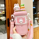 Axyaa Kids Double Straw Tumbler Water Bottle - Rabbit Bear Design