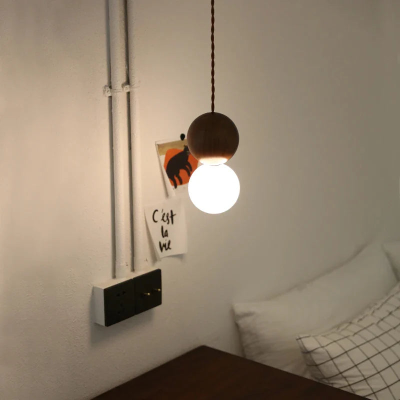 Axyaa Wood Glass LED Pendant Light Headboard Chandelier Black Walnut