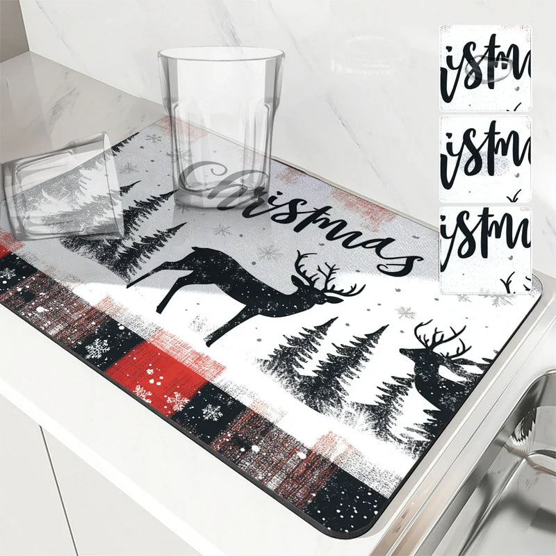 Axyaa Christmas Tree Kitchen Drain Pad: Absorbent, Anti-Slip, Quick Dry.