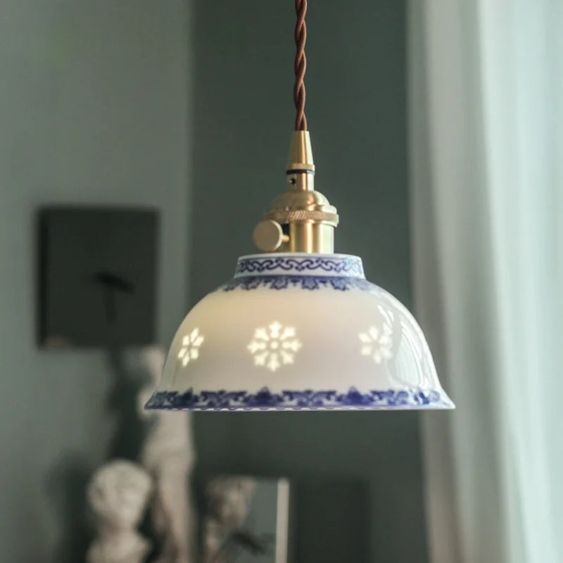 Axyaa White Ceramic Copper LED Pendant Lamp for Bedroom and Dining Table
