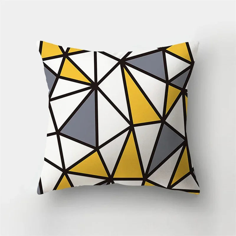 Yellow Black Geometric Cushion Cover - Wave Line Design by Axyaa