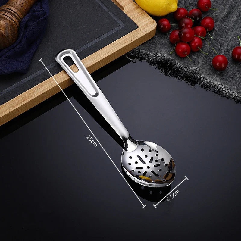 Axyaa Stainless Steel Serving Ladle Skimmer Colander Spoon Oil Separator Dishwasher Safe