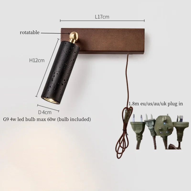 Axyaa Modern LED Wall Sconce Pull Chain Switch Reading Lamp Black Travertine