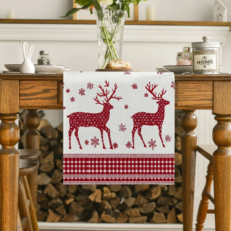 Axyaa Christmas Deer Snowflake Table Runner - Elegant Festive Dining Decor