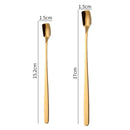 Axyaa Stainless Steel Square Coffee Spoons - Long Handle Dessert Spoons for Kitchen