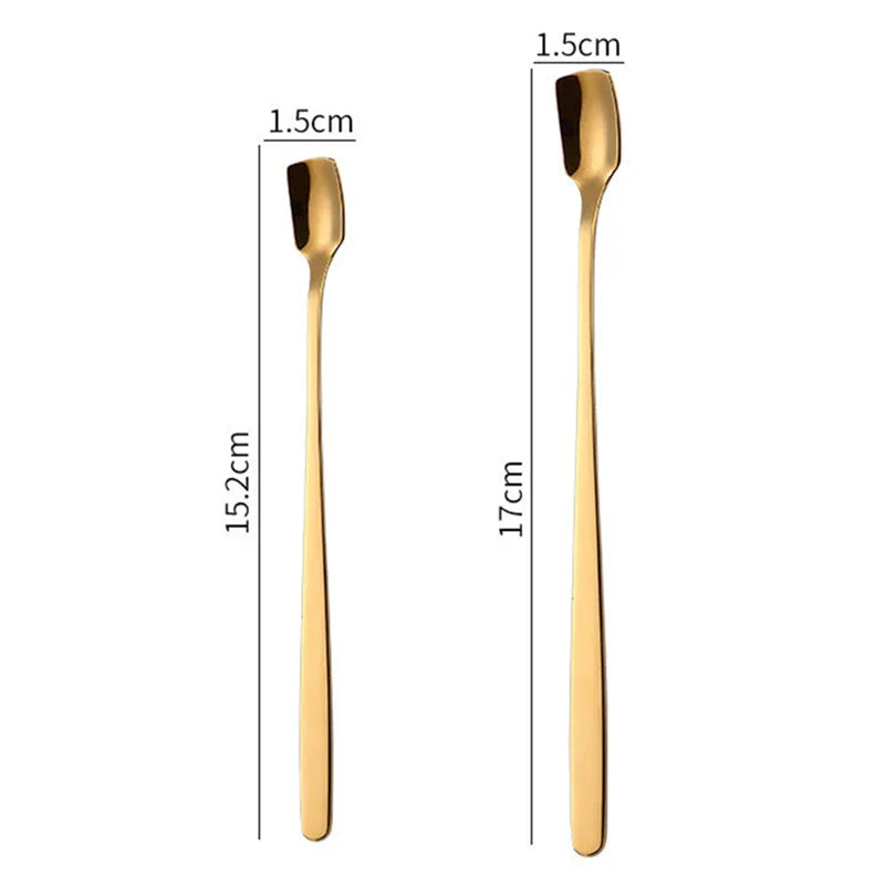 Axyaa Stainless Steel Square Coffee Spoons - Long Handle Dessert Spoons for Kitchen