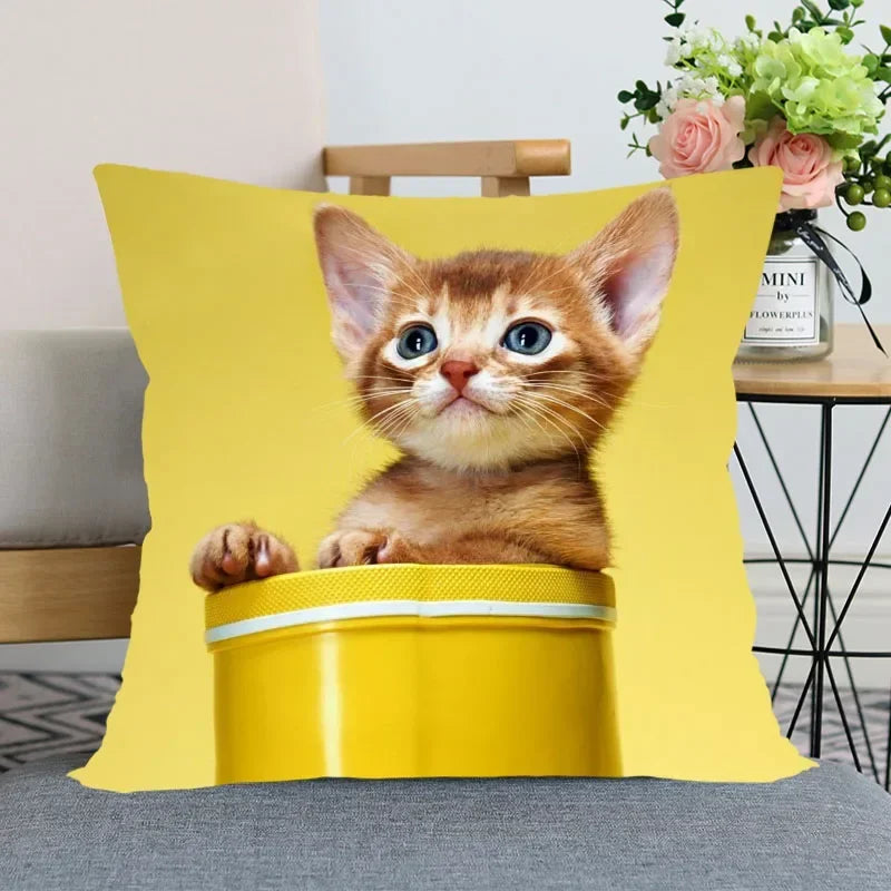 Cute Cat Print Pillowcase by Axyaa - Perfect for Home, Car, and Sofa