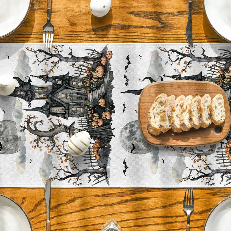 Axyaa Halloween Pumpkin Castle Table Runner