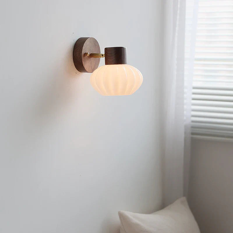 Axyaa White Glass LED Wall Light Pumpkin Stairs Modern Nordic Decor Bedside Lamp