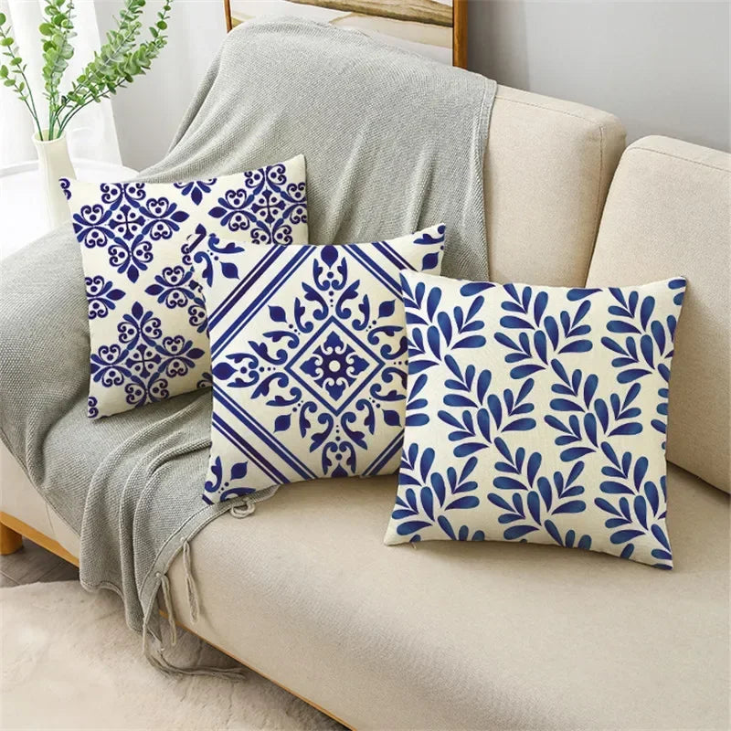 Axyaa Blue & White Porcelain Pattern Pillowcase - Sofa Decor 40cm/45cm/50cm