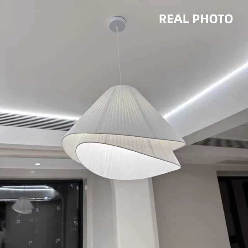 Axyaa White Fabric Chandelier: Nordic Minimalist LED Pendant Lights for Bedroom and Dining Room