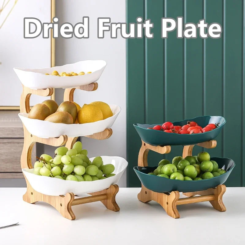 Axyaa 2/3 Layer Wooden Dinnerware Set - Partitioned Fruit Bowl, Candy Trays, Salad Bowl