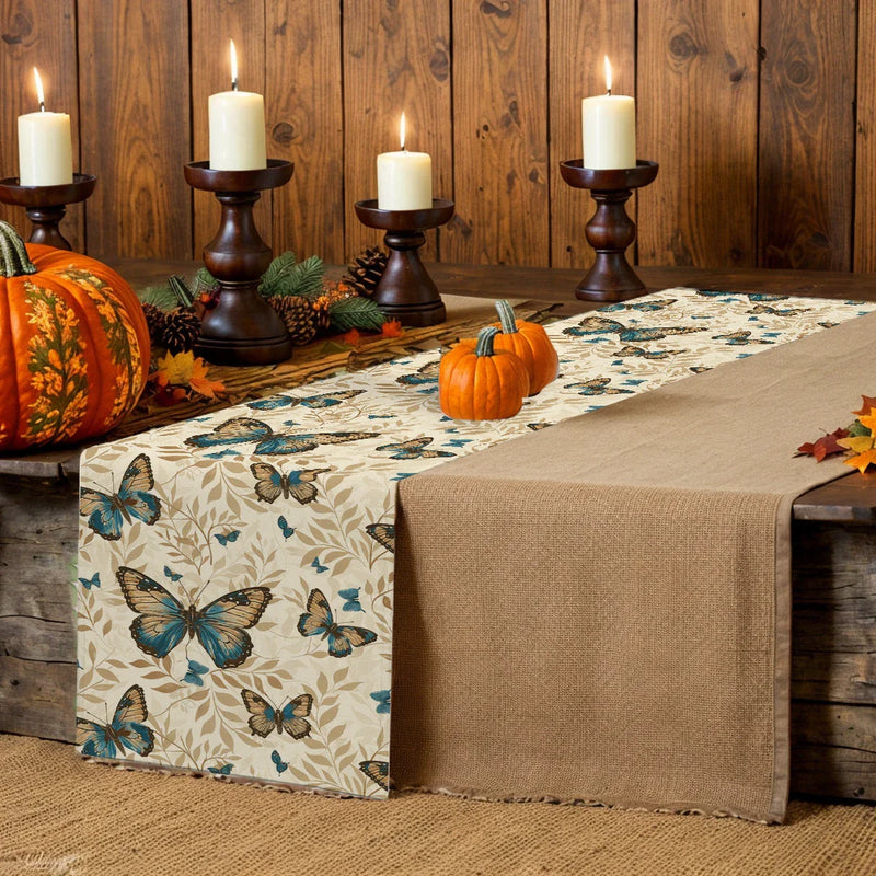 Axyaa Watercolor Butterfly Plants Table Runner for Dining Room Butterflies Botanical Theme