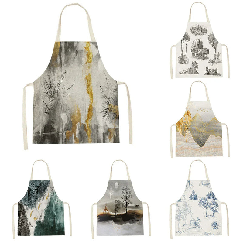 Axyaa White Gold Mountain View Kitchen Apron for Home Cooking and Baking