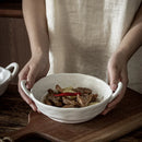 Axyaa Matte Ceramic Two Ear Bowl for Soup, Noodles, Salad - Light Food Bowl
