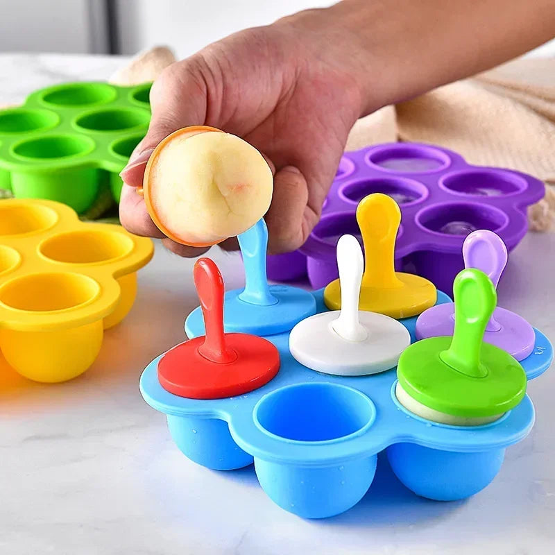Axyaa 7-Hole Silicone Ice Cream Mold for Homemade Popsicles