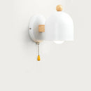 Axyaa Wood Iron LED Wall Lights with Pull Chain Switch, Modern Bedside Lamp