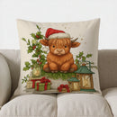 Festive Highland Cow Christmas Pillow Cover for Sofa, Bedroom, Car - Axyaa