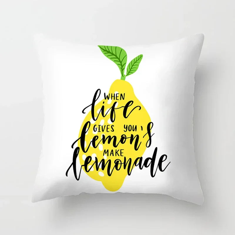 Lemon Pattern Summer Cushion Cover Throw Pillow for Sofa Decoration by Axyaa